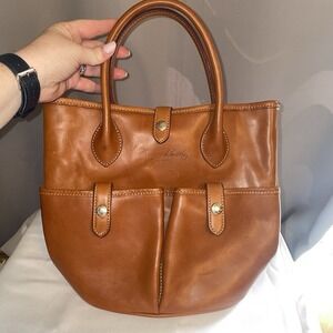 Dooney & Bourke Florentine Leather Bucket Bag Purse Handbag Natural Brown Cognac